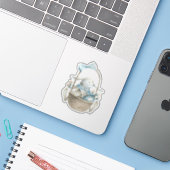 Waterverf Blue Easter Bunny Eggs Basket Sticker (Laptop met iPhone)