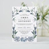 Waterverf Blue Elegant Floral Wedding Invitation Bedankkaart (Staand voorkant)