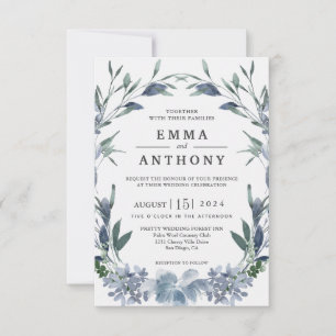 Waterverf Blue Elegant Floral Wedding Invitation Bedankkaart