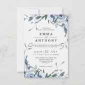 Waterverf Blue Elegant Floral Wedding Invitation Bedankkaart (Voorkant)
