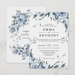 Waterverf Blue Elegant Floral Wedding Invitation Bedankkaart