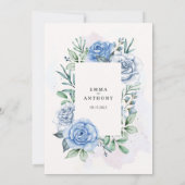 Waterverf Blue Elegant Floral Wedding Invitation Kaart (Achterkant)