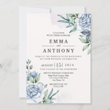 Waterverf Blue Elegant Floral Wedding Invitation