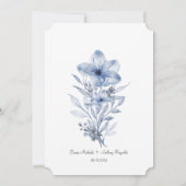 Waterverf Blue Elegant Floral Wedding Invitation Kaart (Achterkant)