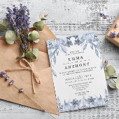 Waterverf Blue Elegant Floral Wedding Invitation Kaart