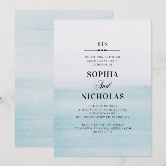 Waterverf Blue Elegant Nautisch Engagement Party Kaart (Voorkant / Achterkant)