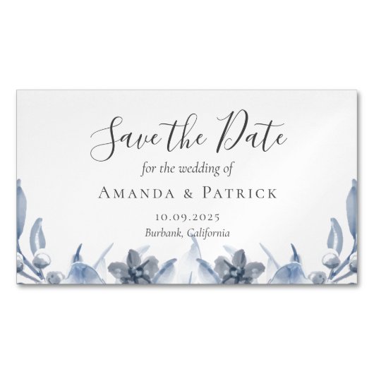 Waterverf Blue Elegant Wedding Save the Date Magn Magnetisch Visitekaartje (Voorkant)