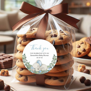 Waterverf Blue Elephant Baby shower Dank u Ronde Sticker