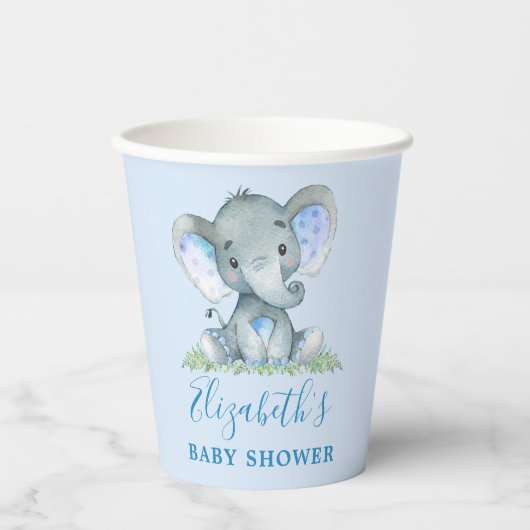 Waterverf Blue Elephant Baby shower Papieren Bekers (Voorkant)