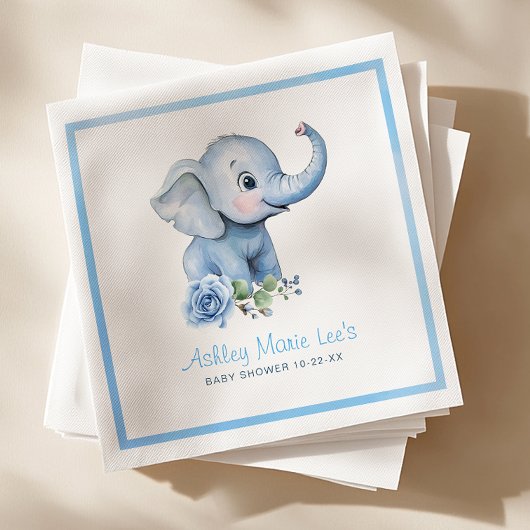 Waterverf Blue Elephant Baby shower servetten - Cu