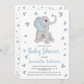 Waterverf Blue Elephant Boy Baby shower Foto Kaart (Voorkant / Achterkant)