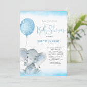 Waterverf Blue Elephant Boy Baby shower Kaart (Staand voorkant)