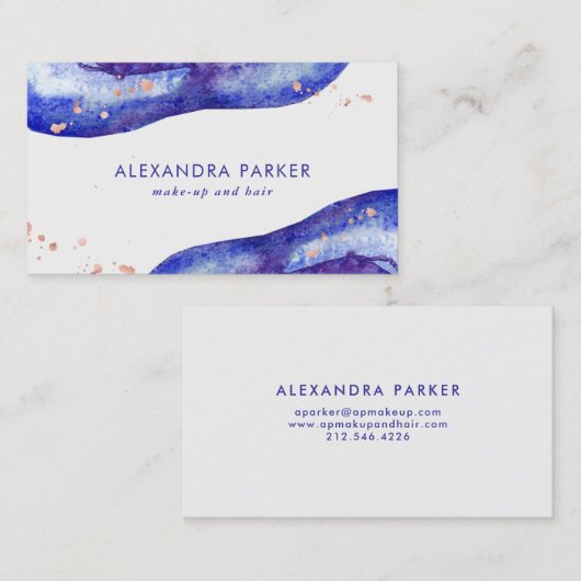 Waterverf Blue en Faux Roos Gold Geode Visitekaartje (Voorkant / Achterkant)