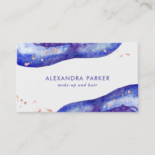 Waterverf Blue en Faux Roos Gold Geode Visitekaartje (Voorkant)