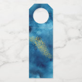 Waterverf Blue en Gold 50th Wedding Jubileum Flessenhanger (Achterkant)