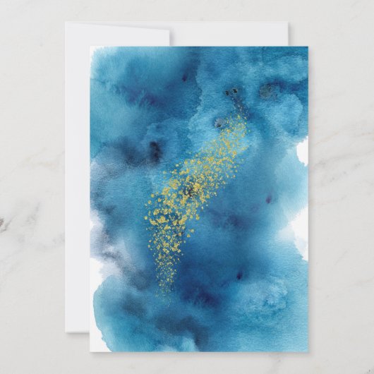 Waterverf Blue en Gold 50th Wedding Jubileum Kaart (Achterkant)