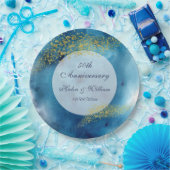 Waterverf Blue en Gold 50th Wedding Jubileum Papieren Bordje (Feest)