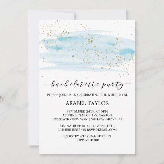 Waterverf Blue en Gold Bachelorette Party Kaart (Voorkant)