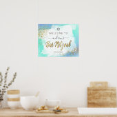 Waterverf Blue en Gold Bar Mitzvah Welkom Poster (Keuken)