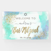 Waterverf Blue en Gold Bar Mitzvah Welkom Spandoek (Horizontaal)