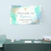 Waterverf Blue en Gold Christening Welkom  Spandoek (Beurs)