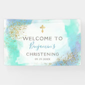 Waterverf Blue en Gold Christening Welkom  Spandoek (Horizontaal)