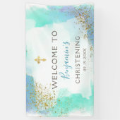 Waterverf Blue en Gold Christening Welkom  Spandoek (Verticaal)