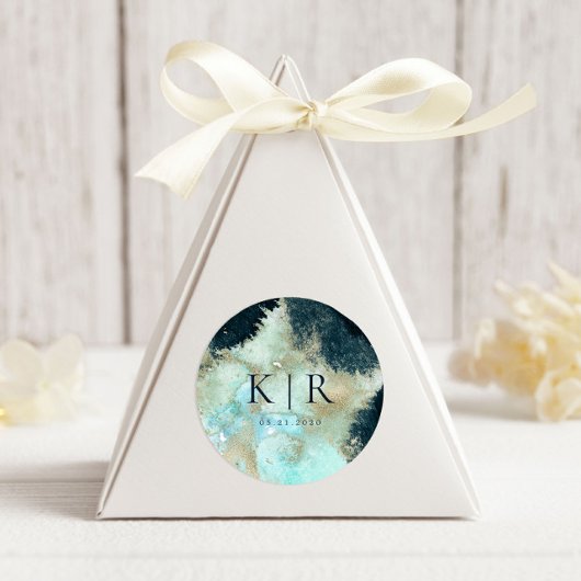 Waterverf Blue en Gold Elegant Wedding Sticker