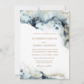 Waterverf Blue en Gold Minimalistic Wedding Kaart (Voorkant)