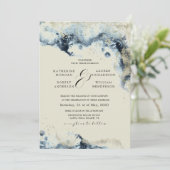 Waterverf Blue en Gold Minimalistic Wedding Kaart (Staand voorkant)