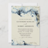 Waterverf Blue en Gold Minimalistic Wedding Kaart (Voorkant)