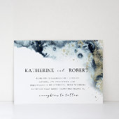 Waterverf Blue en Gold Minimalistic Wedding Kaart