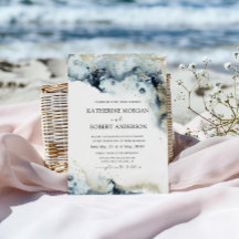 Waterverf Blue en Gold Minimalistic Wedding