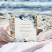 Waterverf Blue en Gold Minimalistic Wedding Kaart