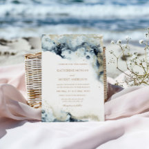 Waterverf Blue en Gold Minimalistic Wedding