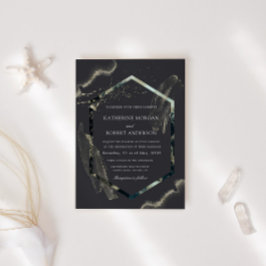 Waterverf Blue en Gold Minimalistic Wedding Kaart