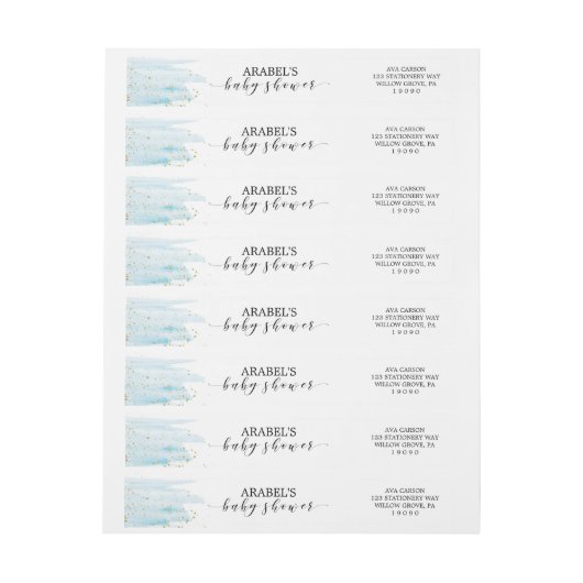 Waterverf Blue en Gold Sparkle Baby shower (Vel)