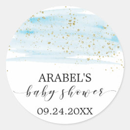 Waterverf Blue en Gold Sparkle Baby shower Favor Ronde Sticker