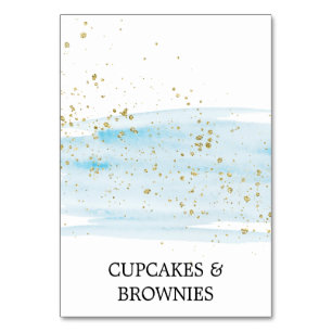 Waterverf Blue en Gold Sparkle Food Tent Kaarten