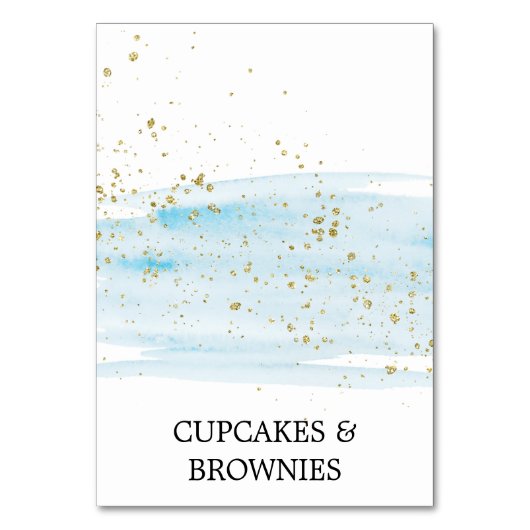 Waterverf Blue en Gold Sparkle Food Tent Kaarten (Voorkant)