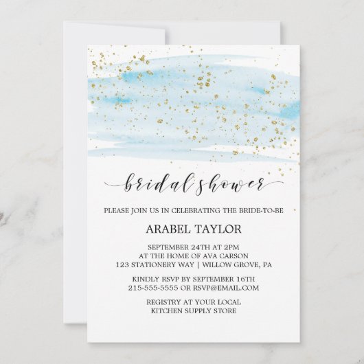 Waterverf Blue en Gold Sparkle Vrijgezellenfeest Kaart (Voorkant)