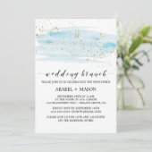 Waterverf Blue en Gold Sparkle Wedding Brunch Kaart (Staand voorkant)