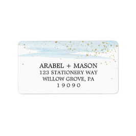 Waterverf Blue en Gold Sparkle Wedding Etiket