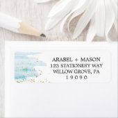 Waterverf Blue en Gold Sparkle Wedding Etiket (Insitu)