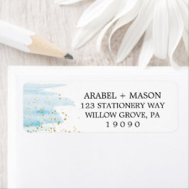 Waterverf Blue en Gold Sparkle Wedding Etiket