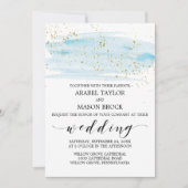 Waterverf Blue en Gold Sparkle Wedding Kaart (Voorkant)