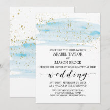 Waterverf Blue en Gold Sparkle Wedding