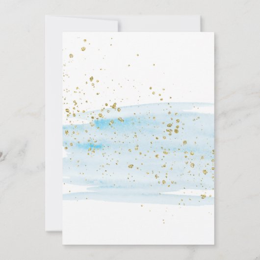 Waterverf Blue en Gold Sparkle Wedding Kaart (Achterkant)