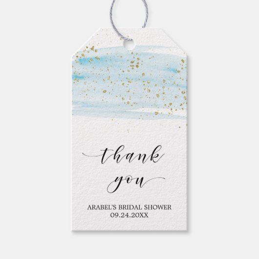 Waterverf Blue en Gold Vrijgezellenfeest Hartelijk Cadeaulabel (Voorkant)