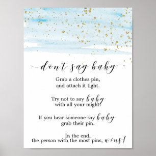 Waterverf Blue en Gold Zeg geen Baby Poster
